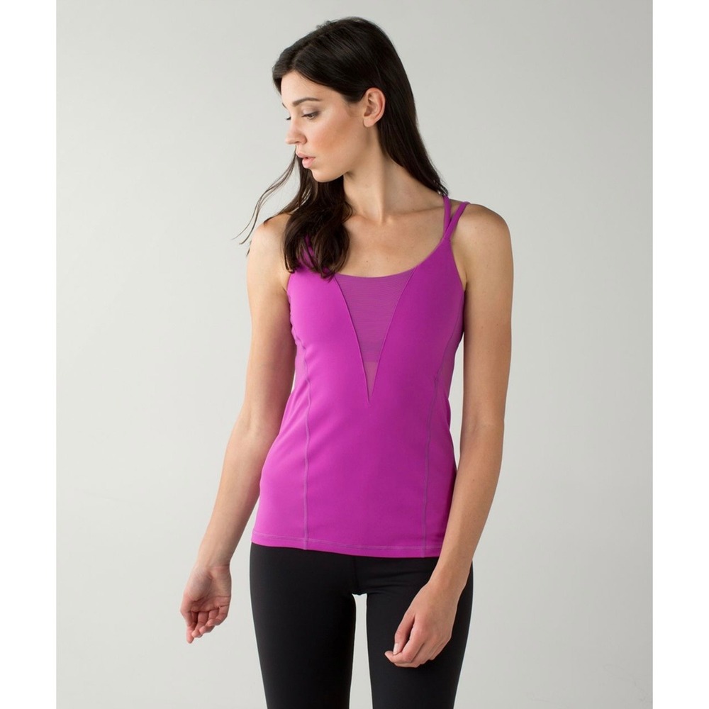 Lululemon Exquisite Tank Mesh Strappy Back‎ Built-in Bra Size 6 Ultra Violoet